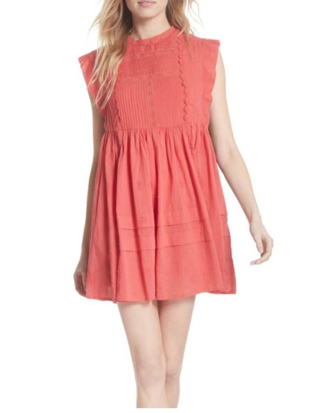 Free People Nobody Like You Coral Pintuck Smock Dress, EUC, Small, MSRP $148